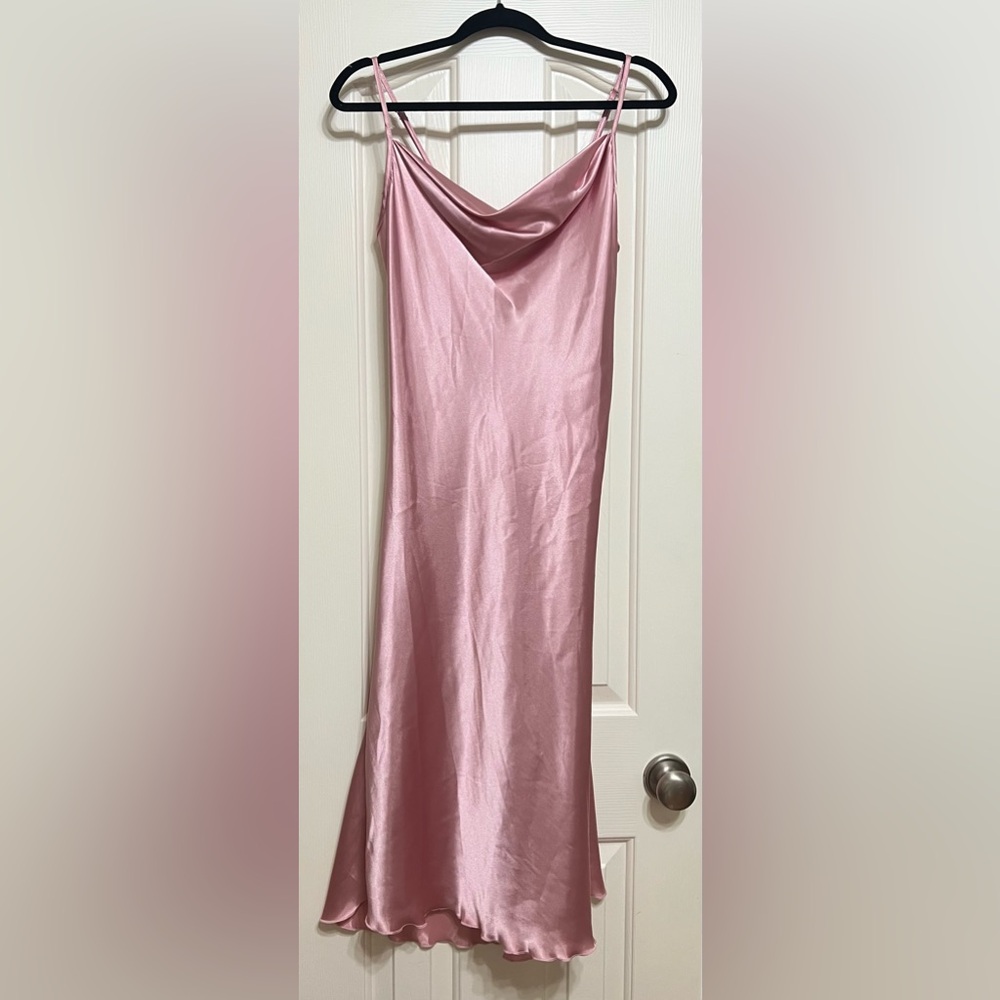 NEW bebe Satin Cowl Neck Slip Midi Dress — Rose Pink